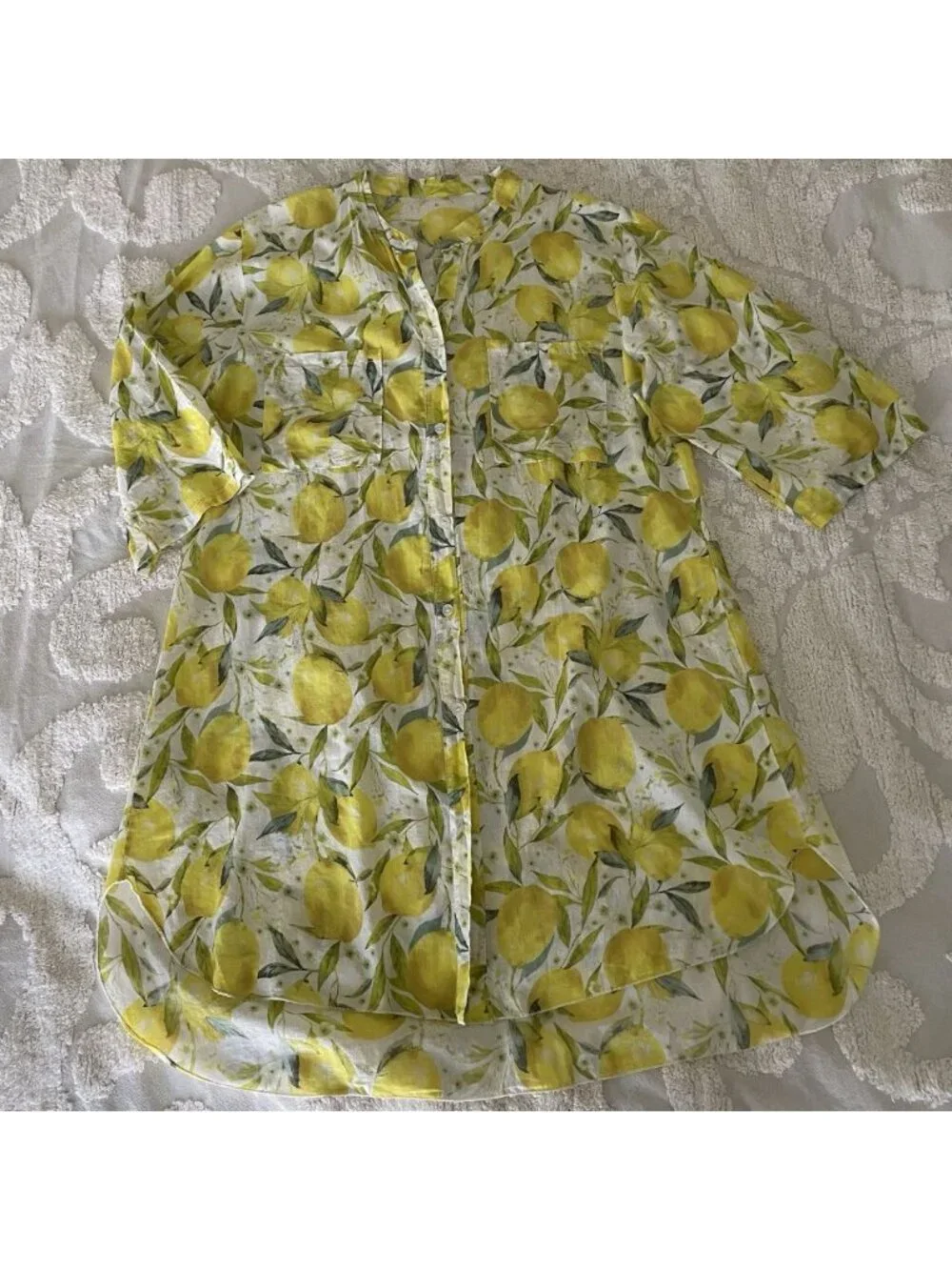 Cotton Voile Lemon Shirt Dress in Limoncello Made In Italy Large Or OS Vacation - Picture 2 of 12